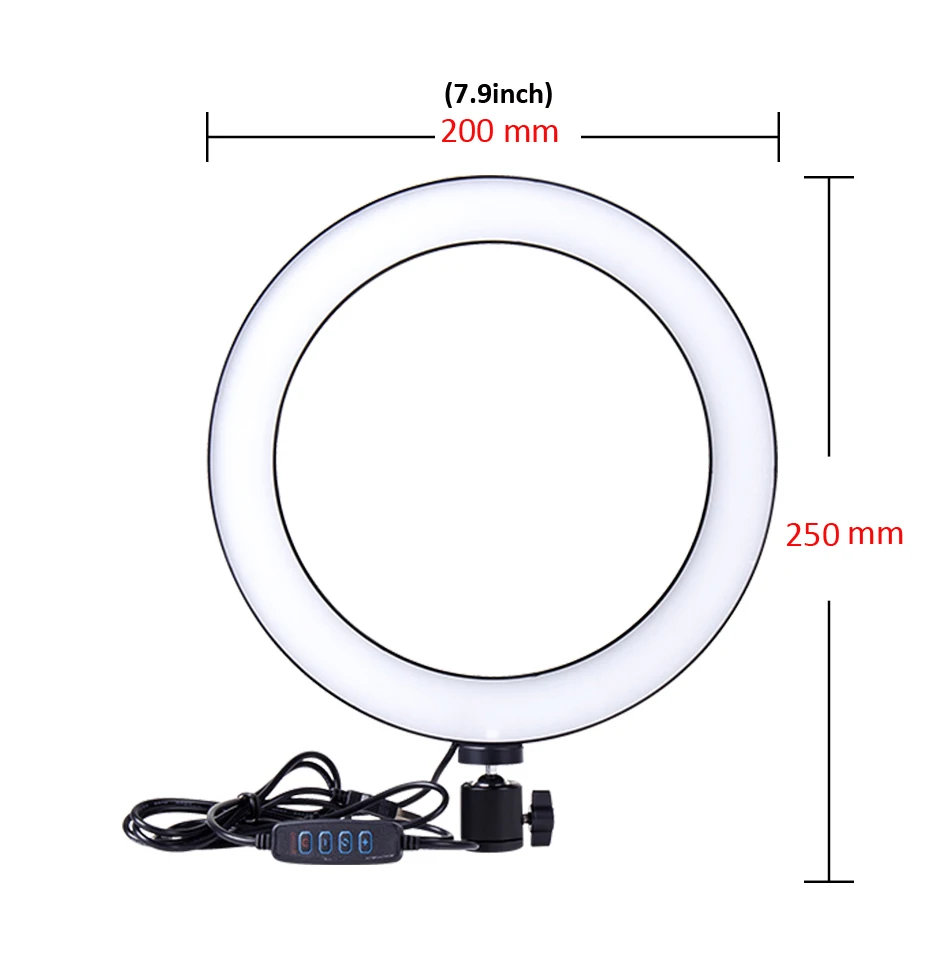 7.9inch Ring Светодиодный кольцевой светильник для камеры, кольцевой светильник для студийной фотосъемки, кольцевой светильник для Ютуба, для макияжа телефона, Селфи, с держателем для штатива - Цвет: 7.9inch Ring