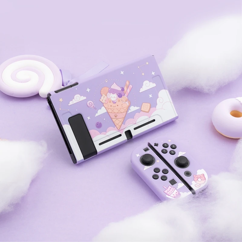 Чехол Geekshare для Nintendo Switch Kawaii мороженое кот мультяшный фиолетовый звездное мягкий