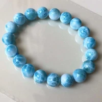 natural blue larimar gemstone big round beads bracelet 10mm rare water pattern larimar women men genuine aaaaaa