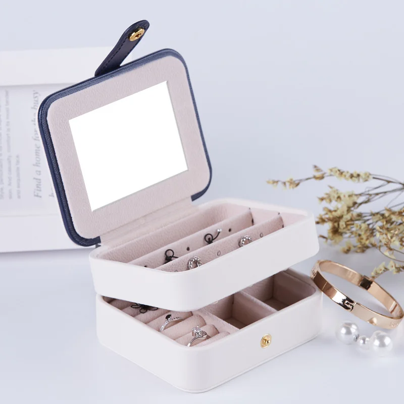 

Female Creative Small Jewelry Box Multi Layer Portable Travel Jewelry Box Leather Stud Earring Jewelry Small Storage Box