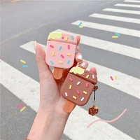 cute cartoon chocolate ice cream wireless earphone case for airpods silicone cases for airpods 2 headphone protector cover box