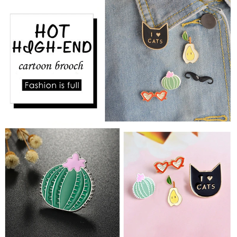 Брошь с изображением кошки усов кактуса груши солнцезащитных очков лацканов