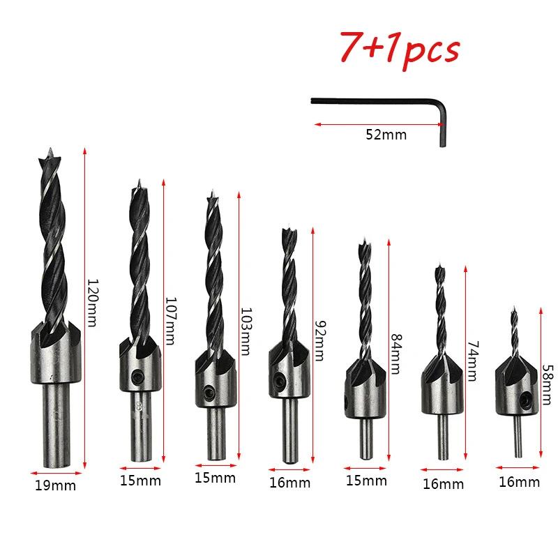 Набор зенкеров 7 шт./лот 3-10 мм из быстрорежущей стали для фаски по дереву гаечный