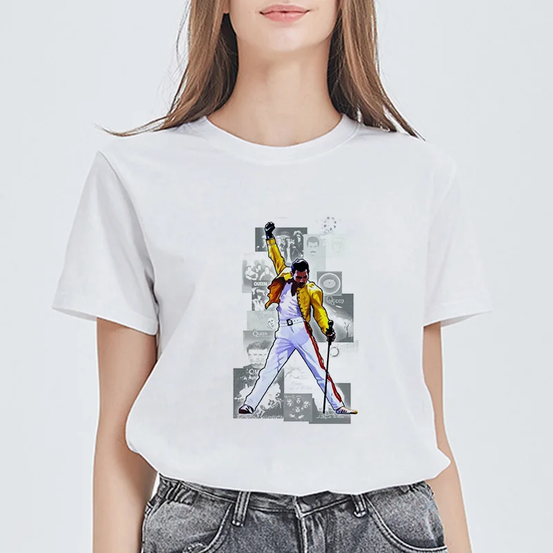 Showtly Freddie Mercury The Queen Band футболка женская оверсайз винтажные Женские повседневные