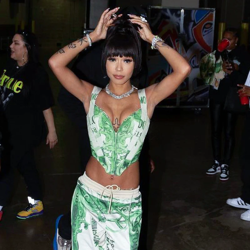 

Женская одежда в европейском и американском стиле, весна 2022, новый пикантный Приталенный топ с принтом в виде рыбьей кости на молнии и брете...