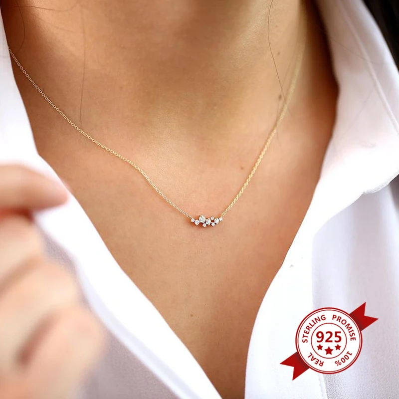 Korean Style 925 Sterling Silver Pendant Necklace for Women Simple Irregular Zircon Constellation Clavicle Necklace Jewelry