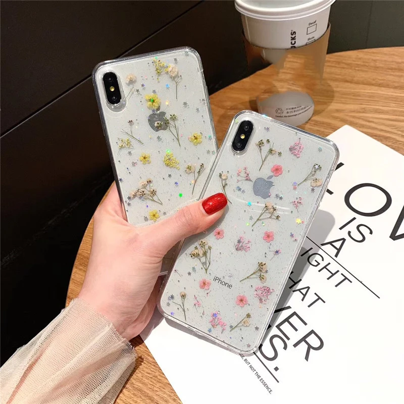 Прозрачный прессованный чехол для телефона ручной работы с сушеными настоящими