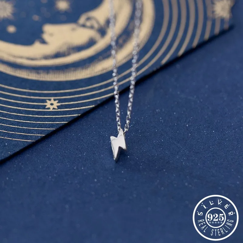 

100% 925 Sterling Silver Small Lightning Pendant Necklaces Minimalist Fine Jewelry Gifts for Women Ladies