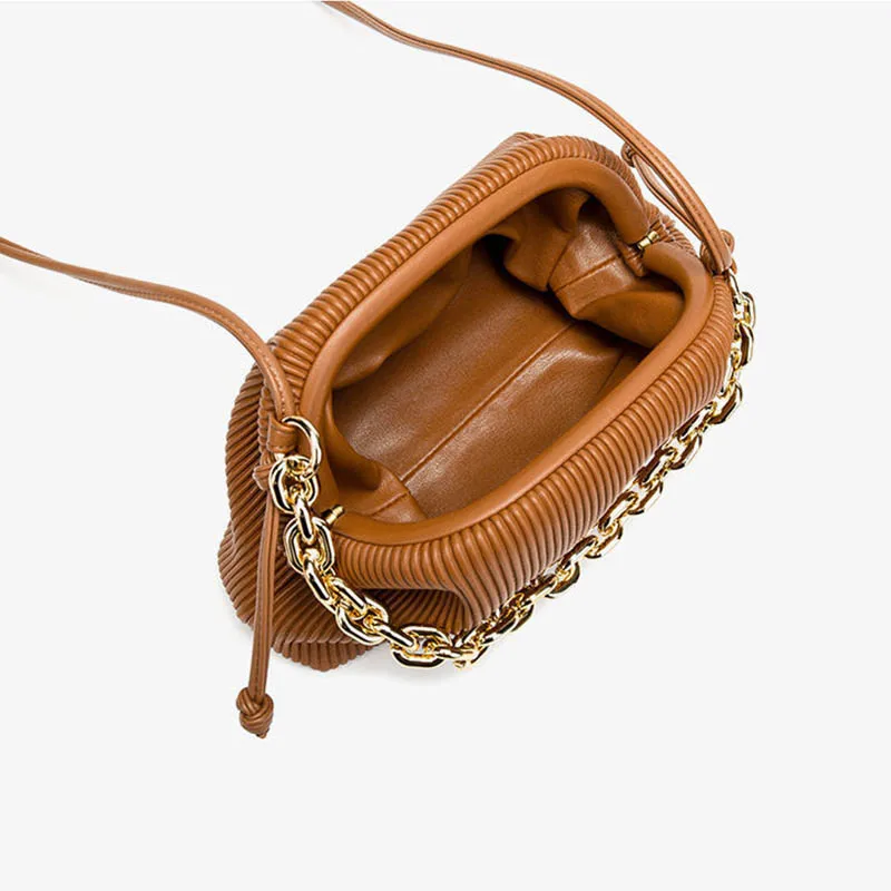 

Women Handbag Luxury Brand Metal Chain Dumpling Clutches Leather Women Crossbody Bags High Quality Solid Color Lady Shoulder Bag