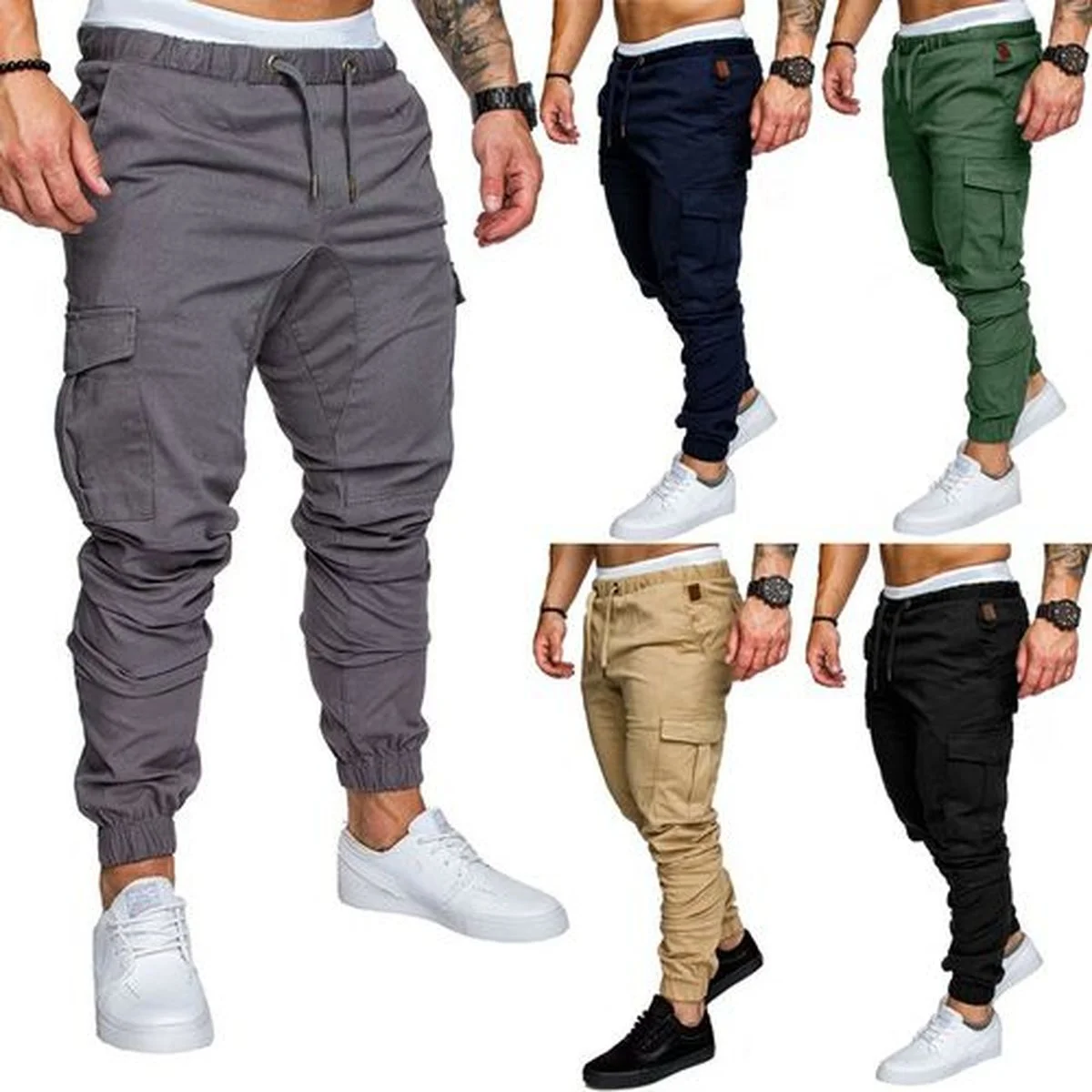 

Men's Fashion Casual Cargo Pants Tooling Multi-pocket Trousers Sports Beam Pants Men Joggers