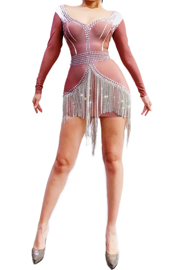 

New Women Dress 2021 Rhinestone Fringe Tight Sexy Performance Costume Birthday Party Celebrate Competition Formal Wear