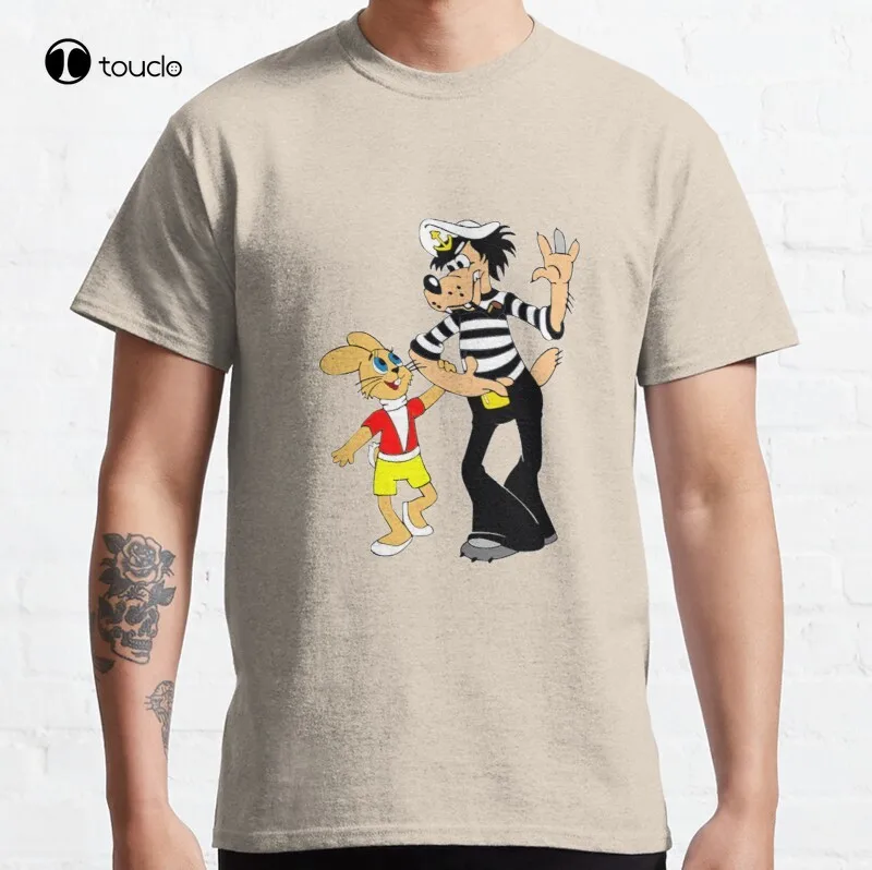 

Cartoon Funny Dog And Bunny Classic T-Shirt Cotton Tee Shirt Unisex