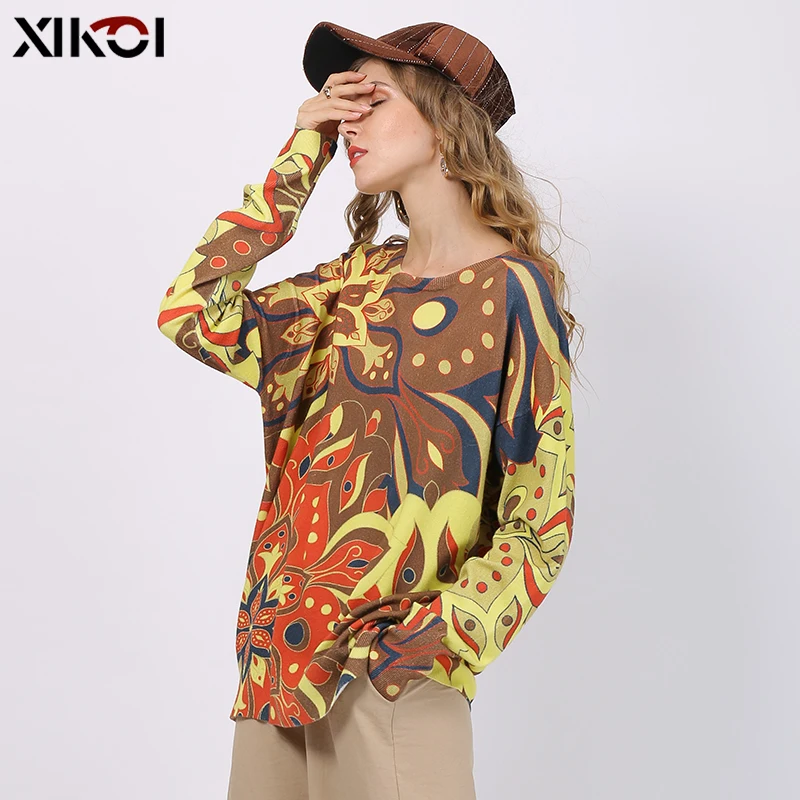 Свитер Женский вязаный с длинным рукавом и круглым вырезом Осень-Зима