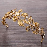 baroque gold pearl leaf bridal tiara crystal crown hairband headpiece tiara wedding hair accessories bride headband valentines