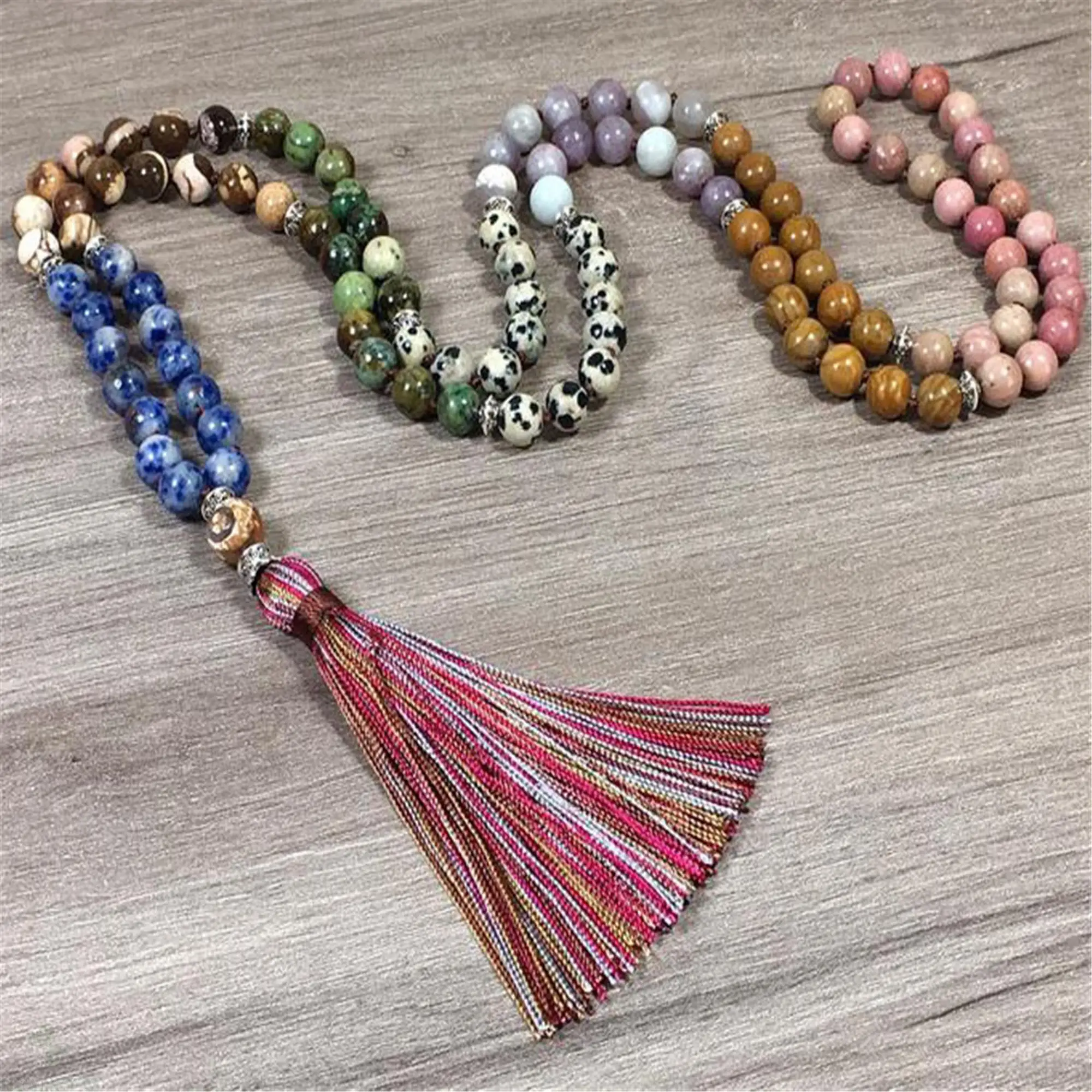 

8mm African Turquoise Gemstone 108 Beads Tassel Mala Necklace Wrist Meditation Pray Colorful Fancy Chic Classic Elegant Chakra