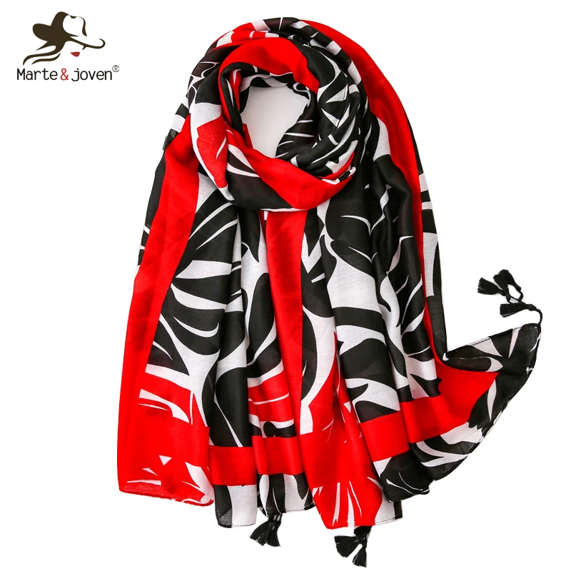 Женский шарф с принтом листьев Marte & Young модный черный мягкий пляжный палантин в