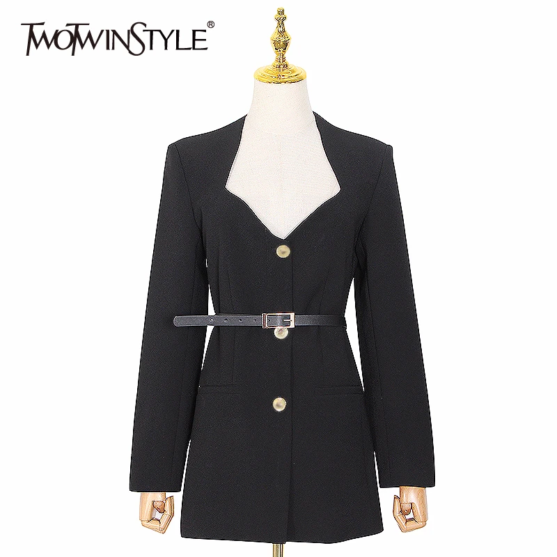 

Женское асимметричное платье TWOTWINSTYLE, белое элегантное платье с длинным рукавом, высокой талией и поясом на лето 2020