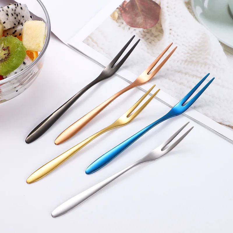 

6/12pcs Stainless Steel Two-tine Fork Fruit Fork set Tableware Multiple Use Snack Cake Dessert Forks Cafeteria Home Flatware