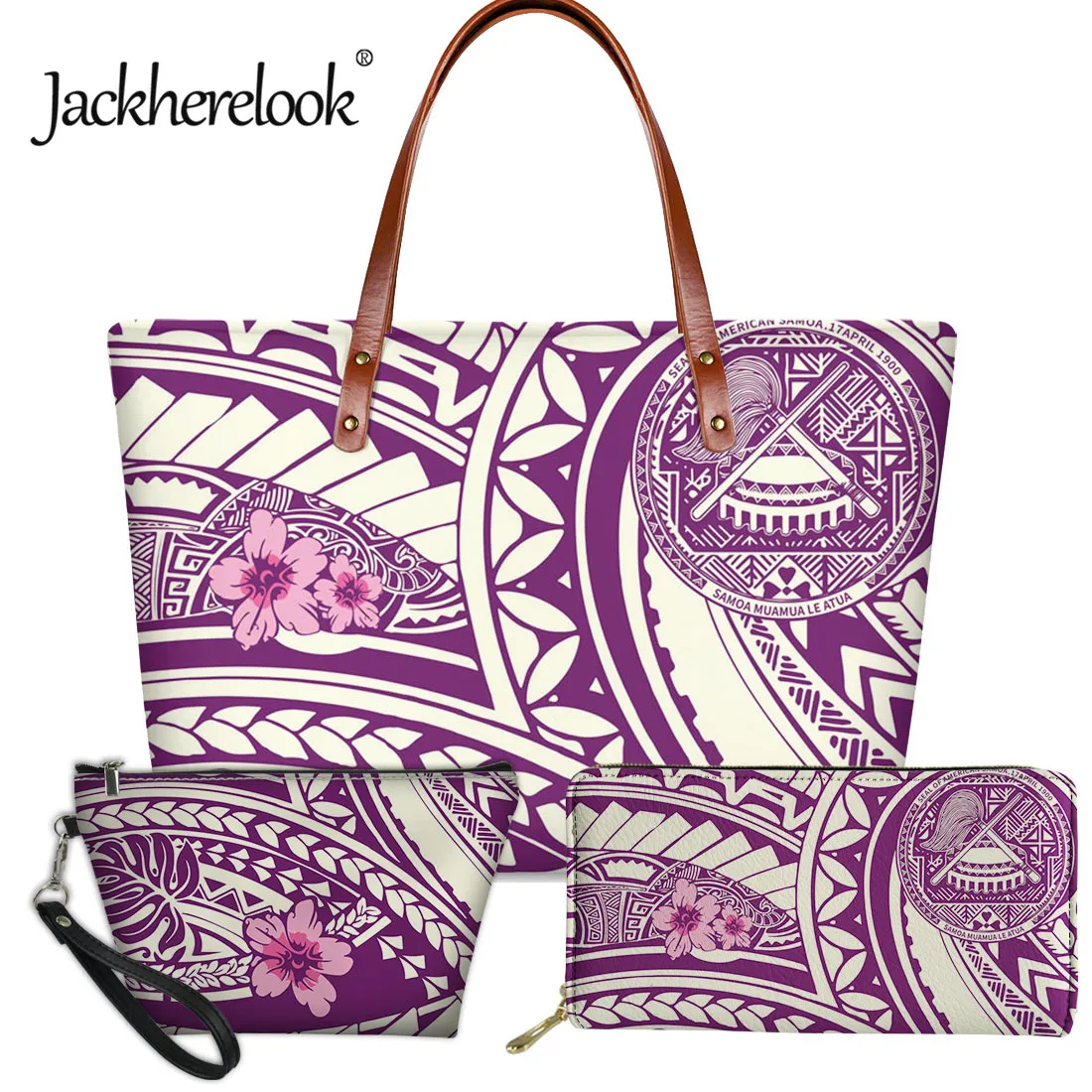 

Jackherelook Samoan Polynesian Floral Design Female Handbag Clutch Wallet Cosmetic Bag 3pcs/Set Womens Casual Shoulder Bag Purse