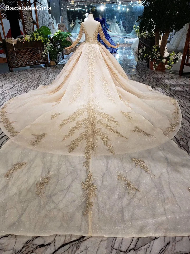 Свадебное платье со съемным шлейфом Платье с длинными рукавами и круглым вырезом