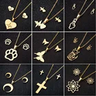 Ожерелье женское из нержавеющей стали, с крестом, сердцем и цветком