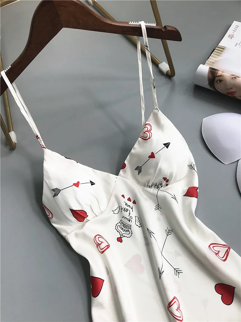 Корейское милое Ночное Платье с принтом сердца пижамы рисунком женская летняя