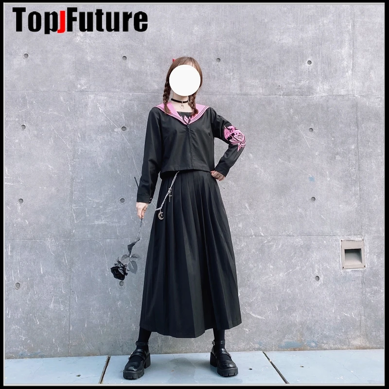 Дракон Охота вышивка дракон черный два плохой девушка Униформа колледж JK моряк