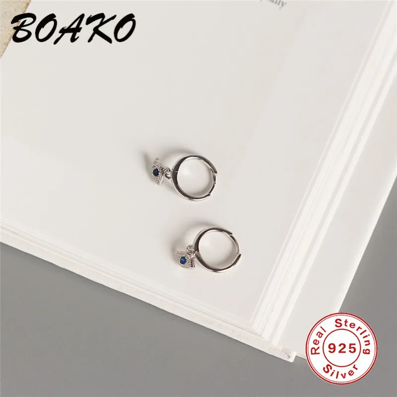 silver BOAKO модные геометрические серьги-кольца трендовые серьги сглаз кулон Huggie серьги для женщин серьги из стерлингового серебра 925 пробы - Окраска металла: silver