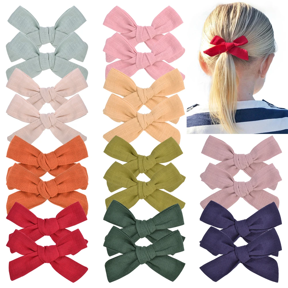 

2PCS/Lot Cotton 3.9 inch Bow with Clip Child Girl Boutique Hair Bows Handmade Hair Clips Barrettes Headwear Kid Hair Accessories