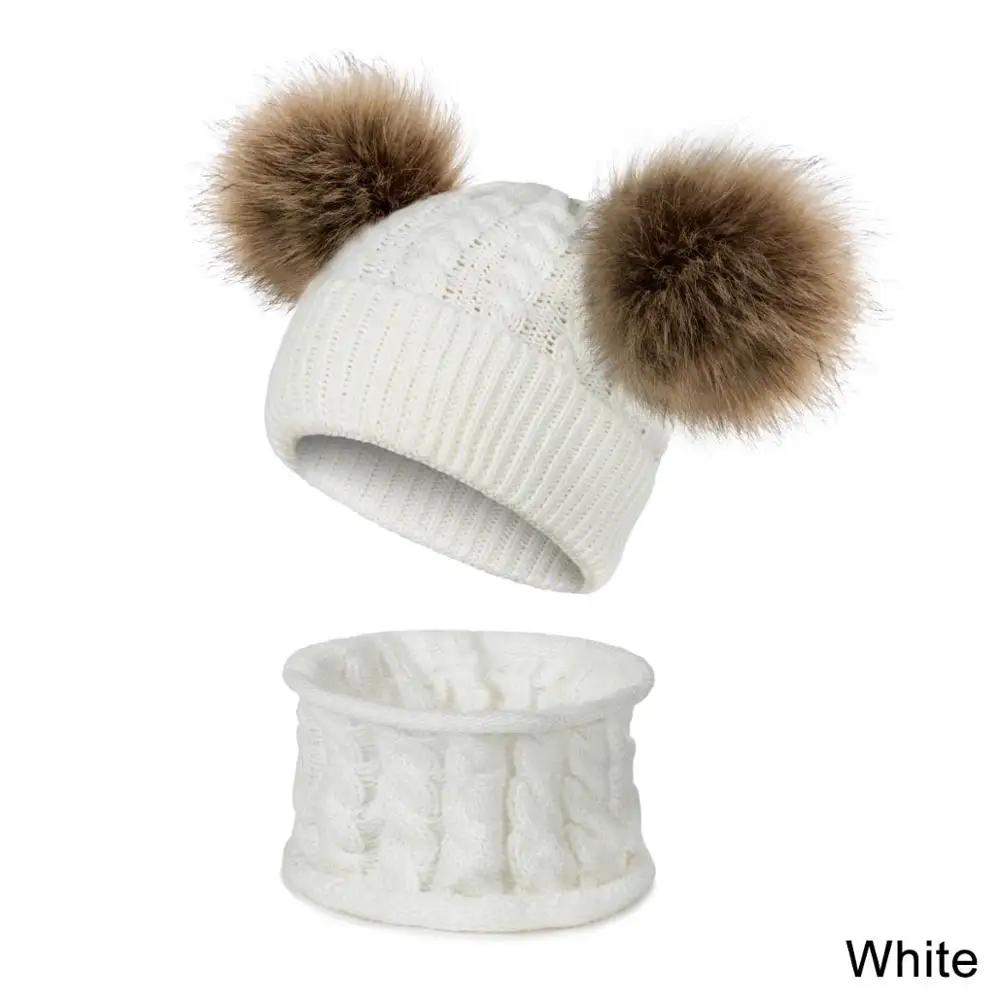 white3 Molixinyu 2 шт., г., детская шапка, шарф, вязаный плюшевый зимний теплый костюм хлопковый зимний детский головной убор для мальчиков и девочек 2 лет - Цвет: white3