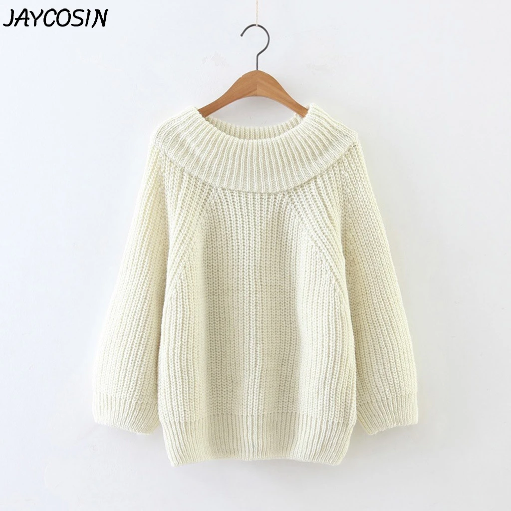 JAYCOSIN женские свитера с круглым вырезом и длинным рукавом однотонный вязаный