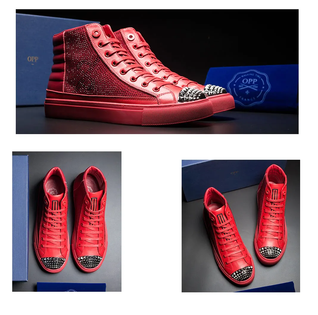 OPP/Мужская обувь высокие мужские ботинки зимние ботинки из натуральной кожи в горошек мужская обувь на молнии с металлическим дизайном мужские ботильоны