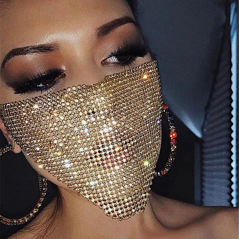 

2021 Sexy Crystal Face Mask Rhinestones Fashion Costume Jewelry For Women Glitter Mouth Mask For Masquerade Party Nightclub
