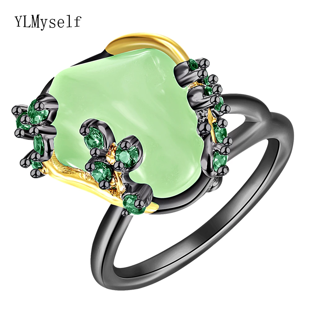 

Pretty Jelly Green/Blue/Pink Stone Ring 2 Tone Plate Flower Jewellery Beatiful Iregular Design Jewelry For Women