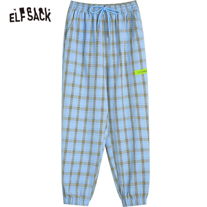 

ELFSACK Plaid Colorblock High Elastic Waist Casual Women Daily Trousers,2021 Summer ELF Korean Ladies Basic Daily Fashion Bottom