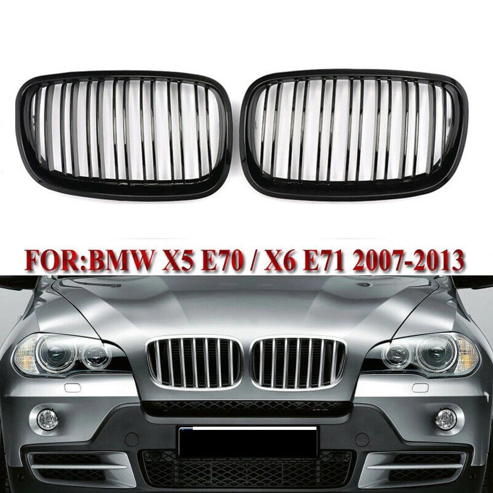 2X глянцевый черный двойной линейный спортивный решетчатый гриль X5M стиль для BMW E70