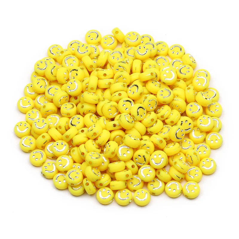 

Mixed Yellow And Silver Smiley Face 4x7mm Acrylic Beads Loose Spacer Beads For Jewelry Making Diy Necklace Bracelet Accessories