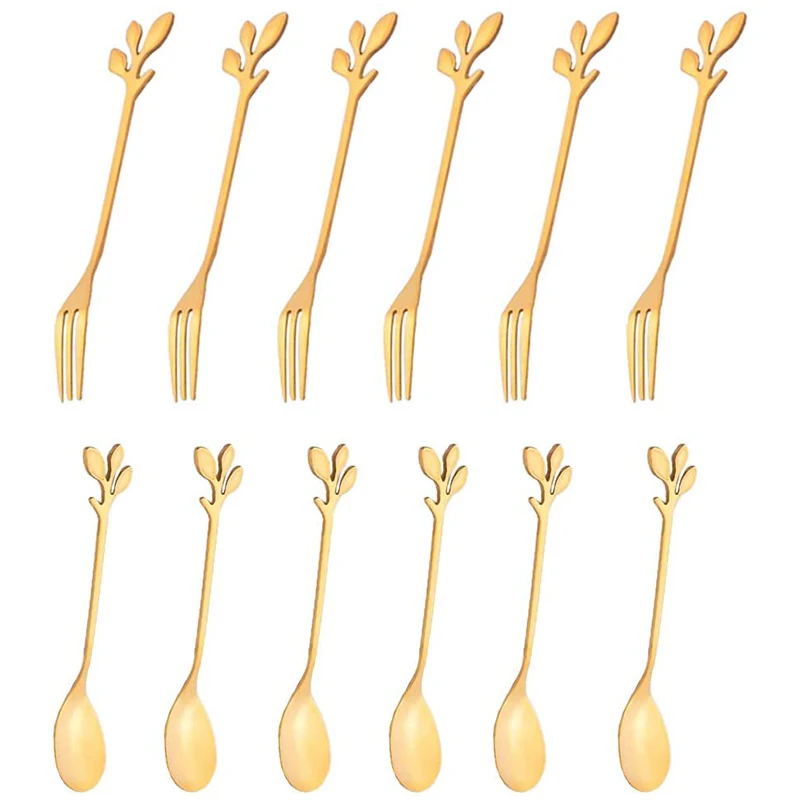 

12 Packs of Stainless Steel Fork and Spoon Set, Ice Cream Tea Coffee Spoon Tableware Kitchen Tableware