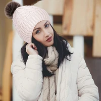 autumn winter womens hat faux fur pompoms beanie caps outdoor warm knit hats hand stripe bonnet gorros mujer invierno
