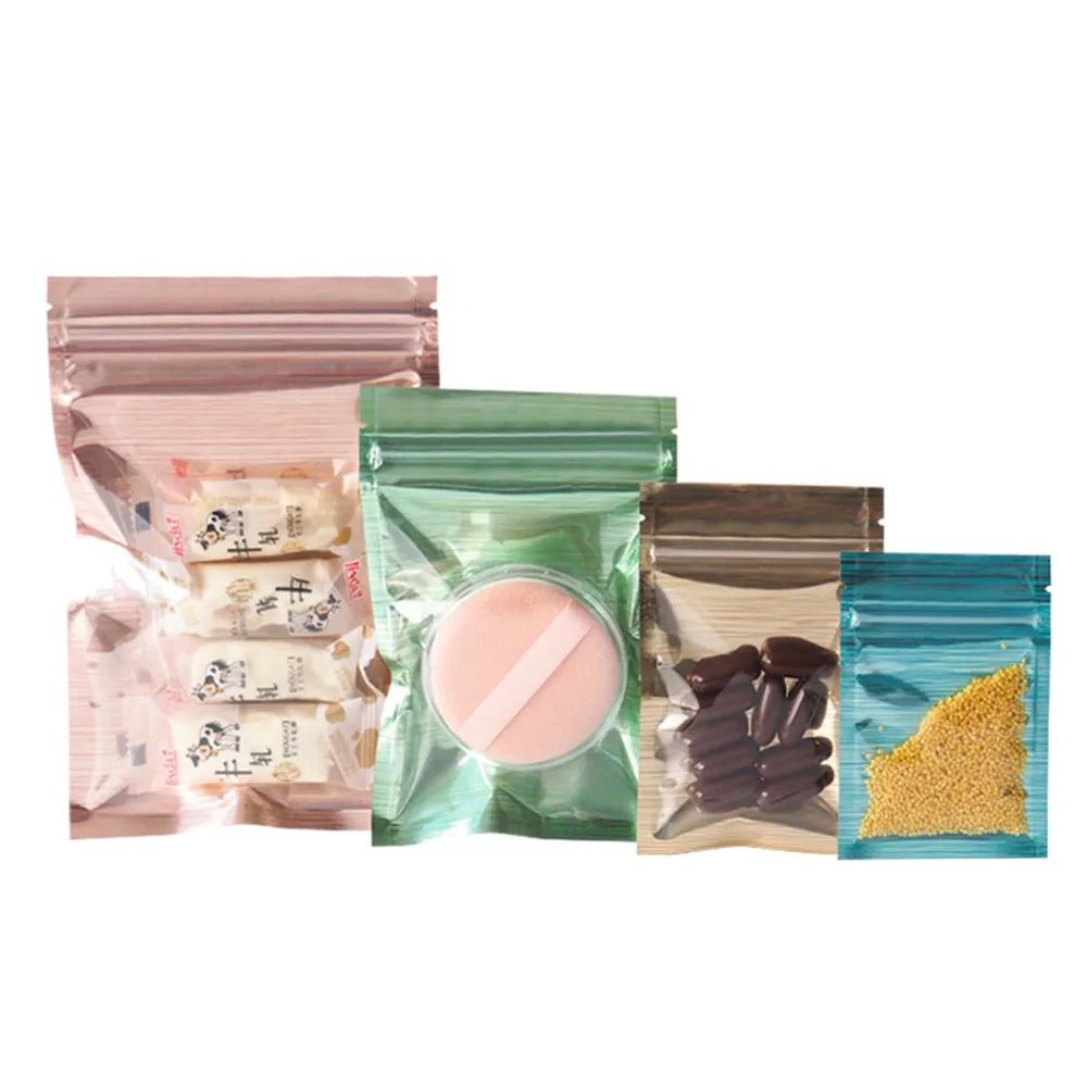 

1000Pcs Drawing Aluminum Foil Clear Plastic Zip Lock Self Sealing Recyclable Package Bag Tear Notch Zipper Snacks Storage Bag