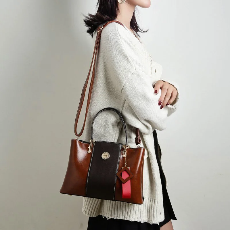

Handbag Vintage Design Tassel Shoulder Bag Genuine Leather Crossbody Bag High Quality Casual Travel Female Totes Contrast Color