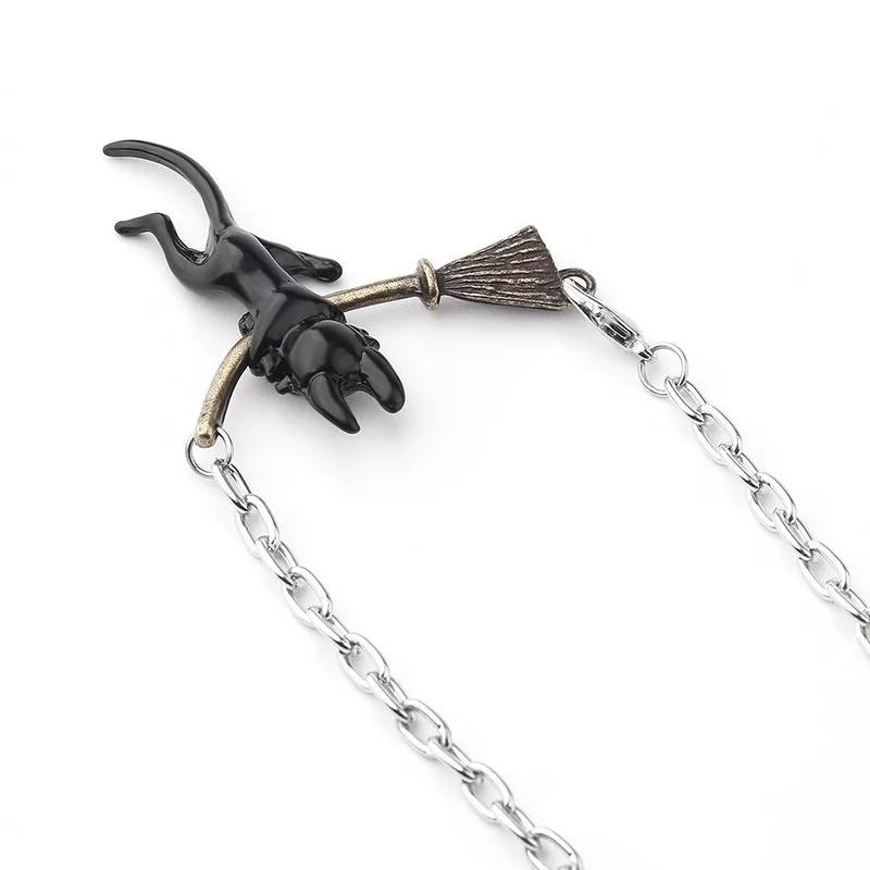 1 Pcs Hot Personality Anime Kiki's Delivery Service Cosplay Necklace Black Cat Broom Metal Pendant Necklaces Girls Gifts Toys | Игрушки и