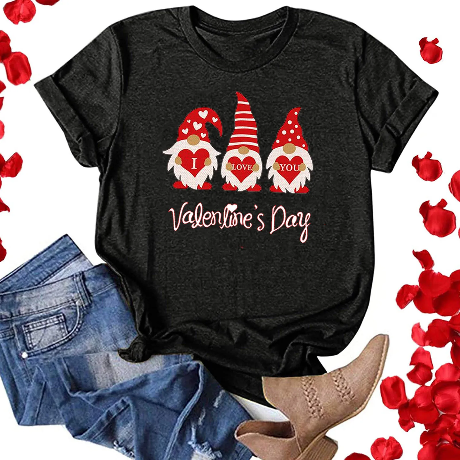 

top selling Valentine's Day Women's Lady Print Short Sleeve T-shirt Blouse Tunics Tee Tops Support Wholesale Dropshipping