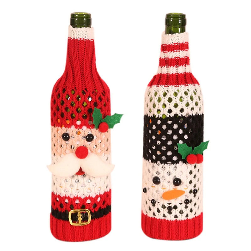 

Рождественская шерстяная выдолбленная крышка для бутылки с красным вином рождественское платье тканая сумка шляпа для пивной бутылки ново...