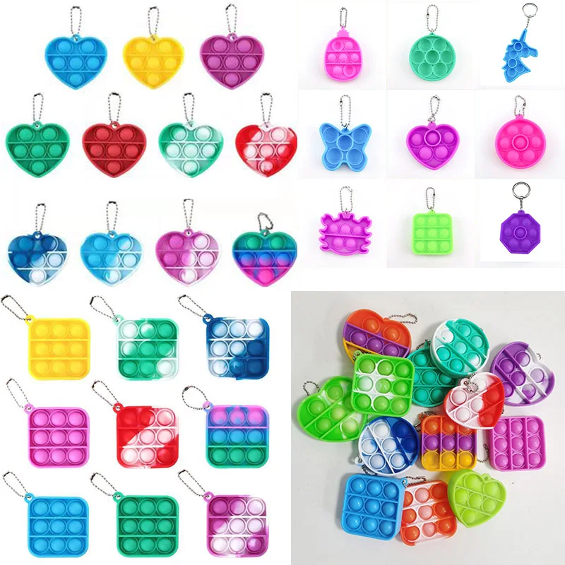 Online 50 Buah Pop Fidget Mainan Sensorik Mini Push Gelembung Figet Sederhana Lesung Pipi Mainan Gantungan Kunci Anti-stres Papan Autisme Anak Mainan Pendidikan