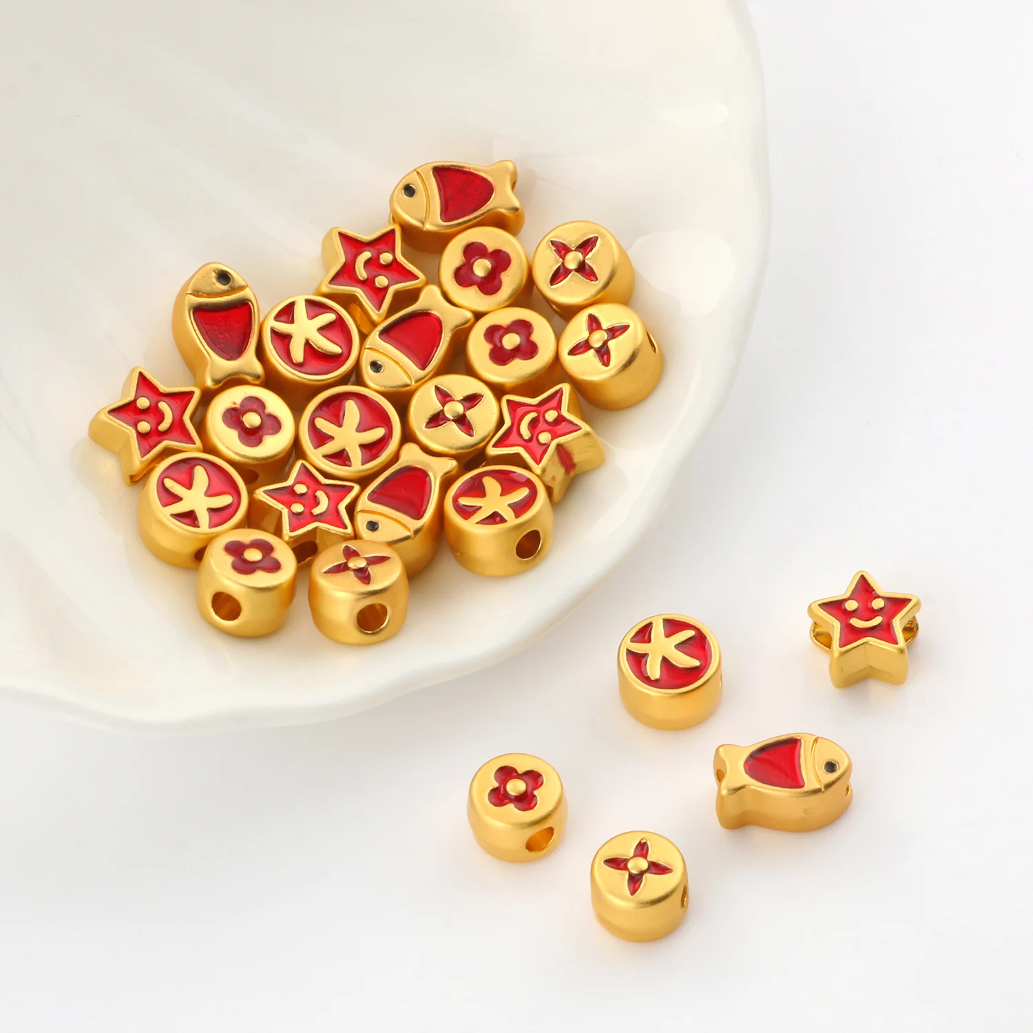 

Flat Round Gold Color Metal Beads Seastar Flower Fish Shape Loose Spacer Beads for Jewelry Making DIY Bracelets Necklaces Craft