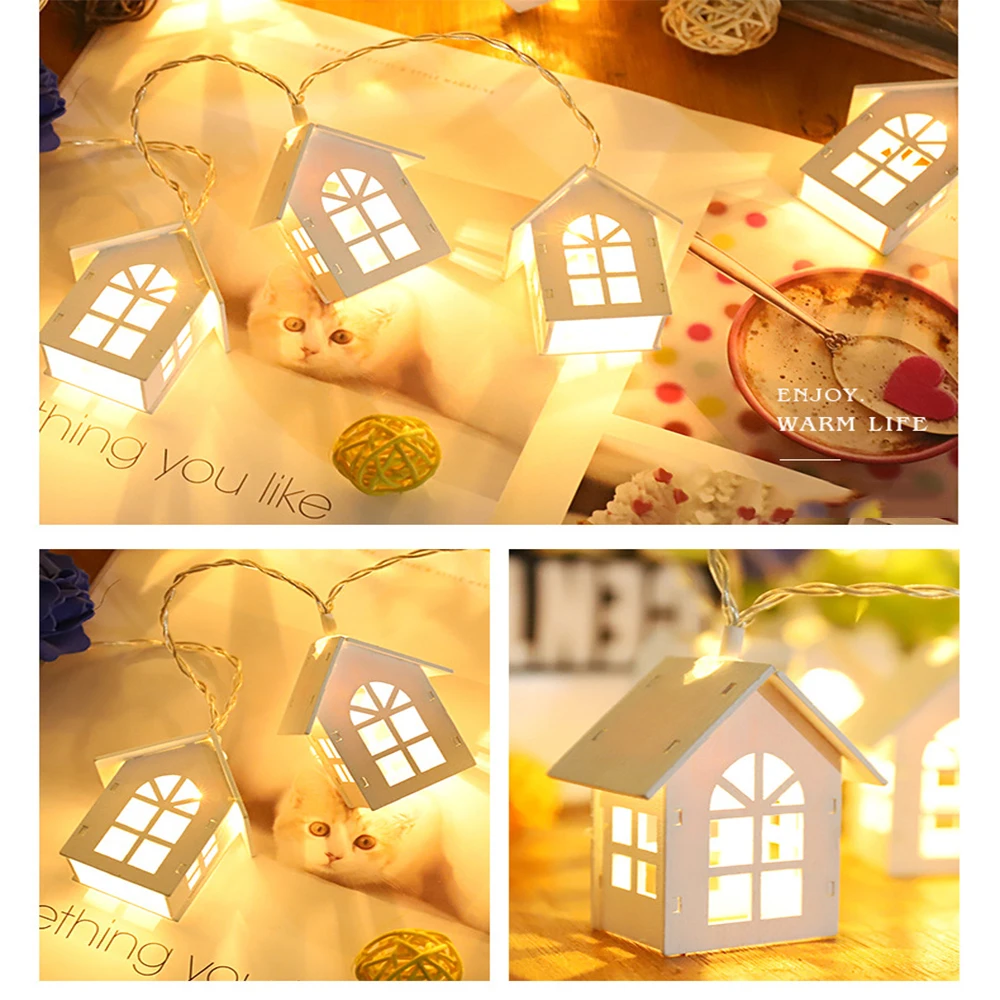 

2020 New LED Christmas Decorative String Lights Nordic Style Small House String Lamp Warm White Atmosphere Lamp LED Decor Light