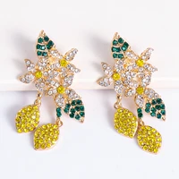 new lemon blossom flower earrings gifts rhinestone long drop earrings women crystal statement earrings jewlery wholesale