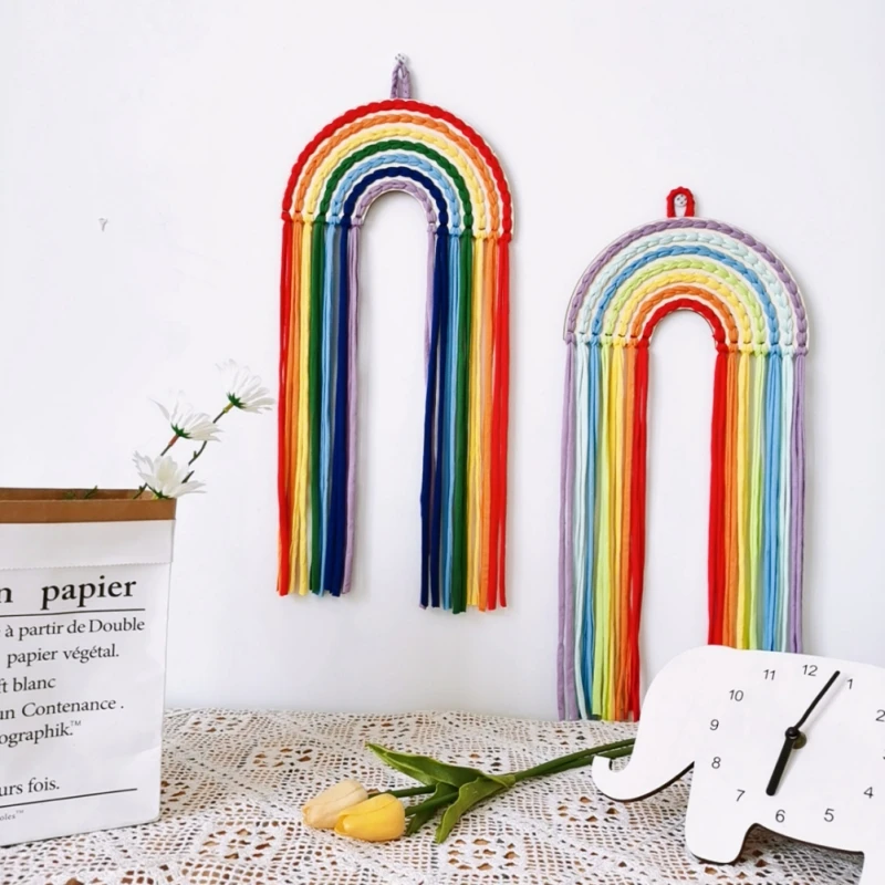 

Macrame Rainbow Ornament Decoration Home Wall Hanging Nursery Living Room Bedroom Pendant Baby Hairpin Holder Storage
