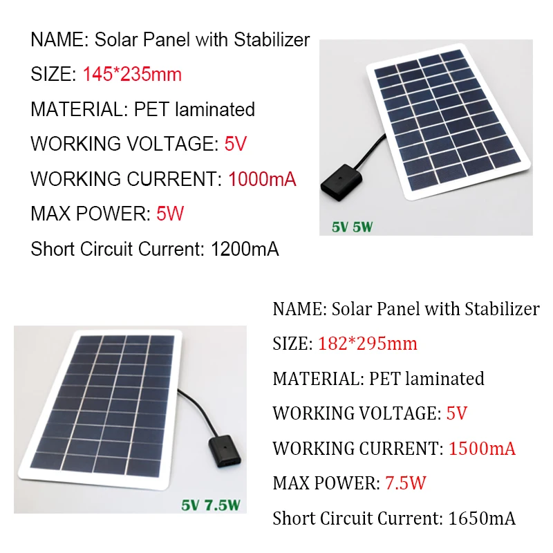 5 v 5w 7 5w solar panel with stabilizer for cell phones polycrystalline solar battery output charger port charge regulators free global shipping